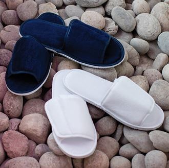 Open-toe slippers with hook and loop strap