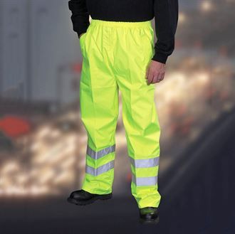 Leo Workwear Instow Mens Trousers Waterproof Hi Vis Executive Cargo Overtrousers 