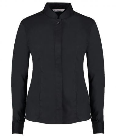 Women's mandarin collar fitted shirt long sleeve