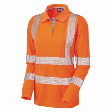 Ladies Hi Viz Polo Long sleeved Pollyfield ISO 20471 Class 2 Coolviz Ultra Orange Railway or Yellow PL08