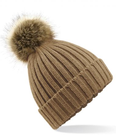 Fur pom pom chunky beanie