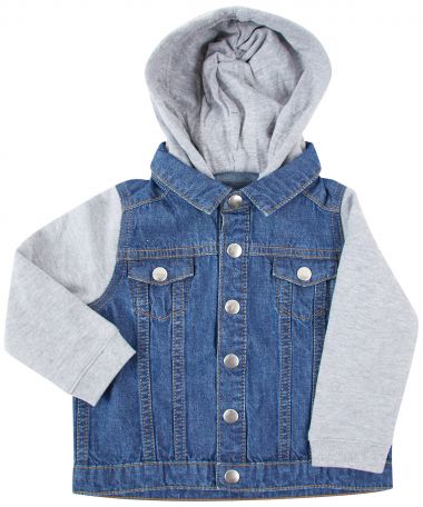 Denim jacket with fleece hood and sleeves