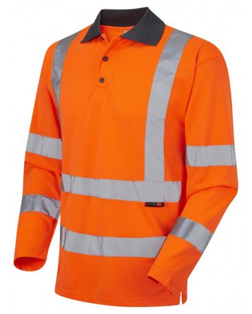 P06-O Hi Vis Polo Shirt Long Sleeve Orange Woolsery Coolviz