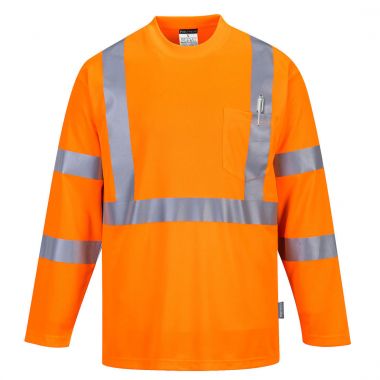 Hi-Vis Long Sleeve Pocket T-Shirt  - Orange - L