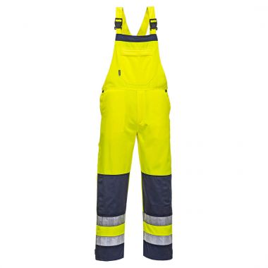 Girona Hi-Vis Contrast Work Bib and Brace - Yellow/Navy - L